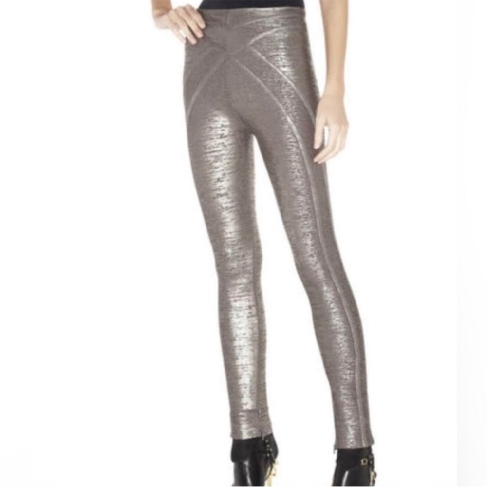 Hervé Leger PIETRA Silver Metallic Leggings Pants - Size XS